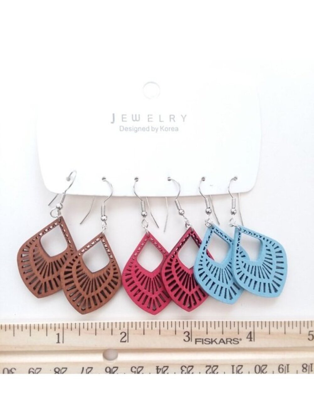 Ornate Wood Earrings 3pr Hollow Cut out Boho Dangle Carved Hippie Trendy Stylish - Picture 2 of 3